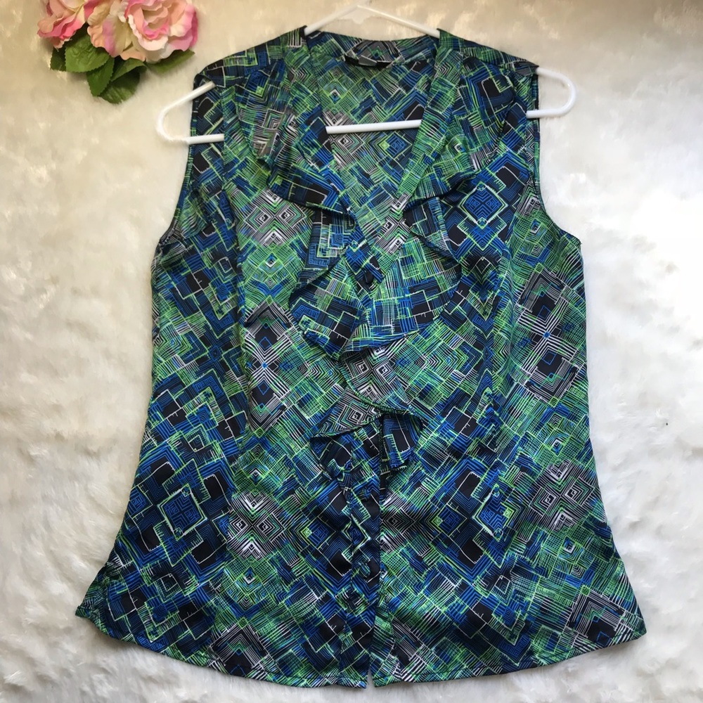 Tahari Sleeveless Top with Ruffles and Buttons PS
